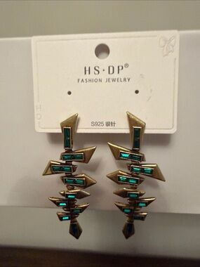 Green Geometric Drop Earrings